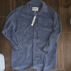 Blue Corduroy Shirt Jacket With Pockets Oversize